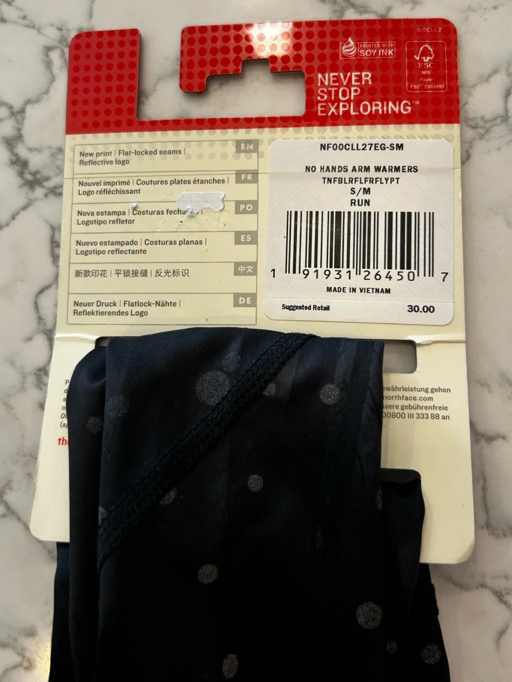 NWT The North Face Black Polka Dot UPF 50+ No Hands Arm Warmers Small/Medium
